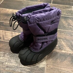 Sorel Flurry Kids Winter Snow Boots 11 Toddler Black purple Insulated Waterproof